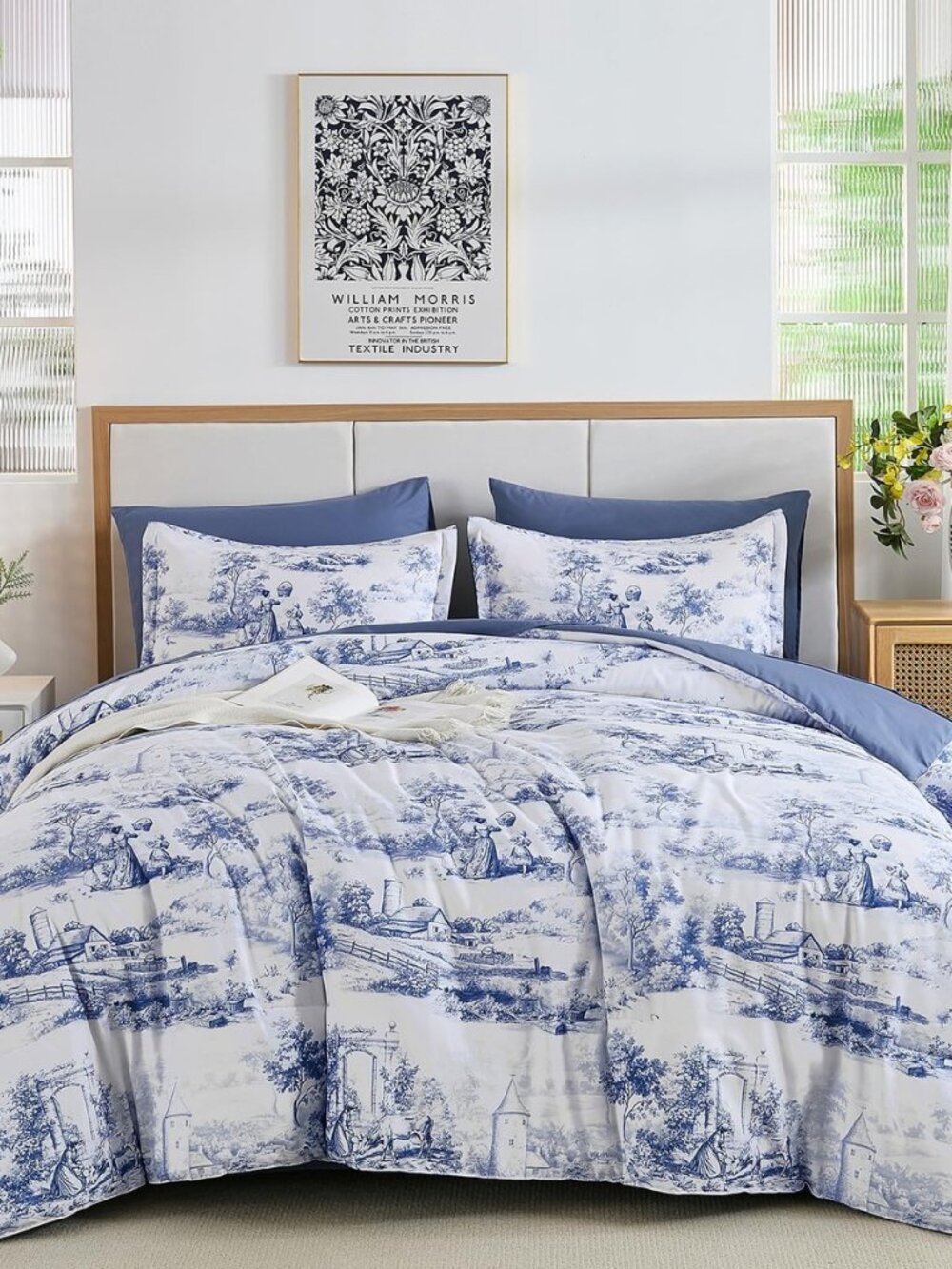 Blue Comforter Set King, 7 Pieces Bed in a Bag Farmhouse Comforter with Sheets